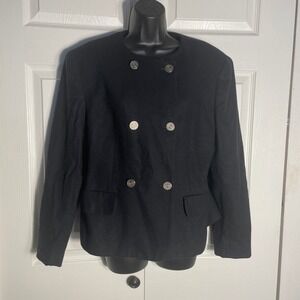 Vintage Jones New York Double Breasted Blazer Women 14 Black Wool 90s Jacket
